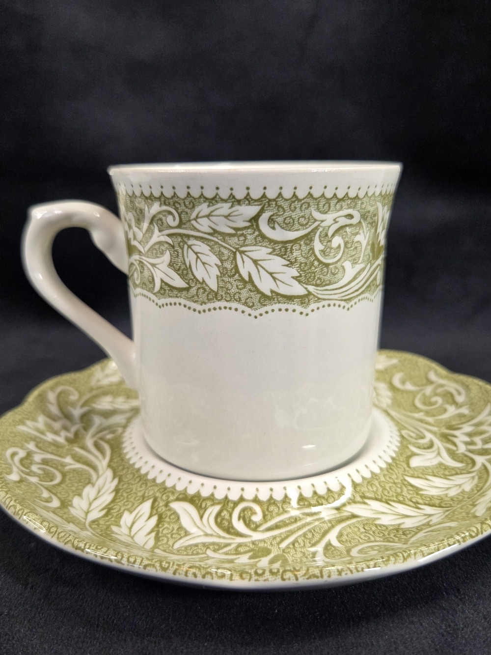 J & G Meakin Sterling Renaissance Green & White Cup & Saucer Set 2 oz England